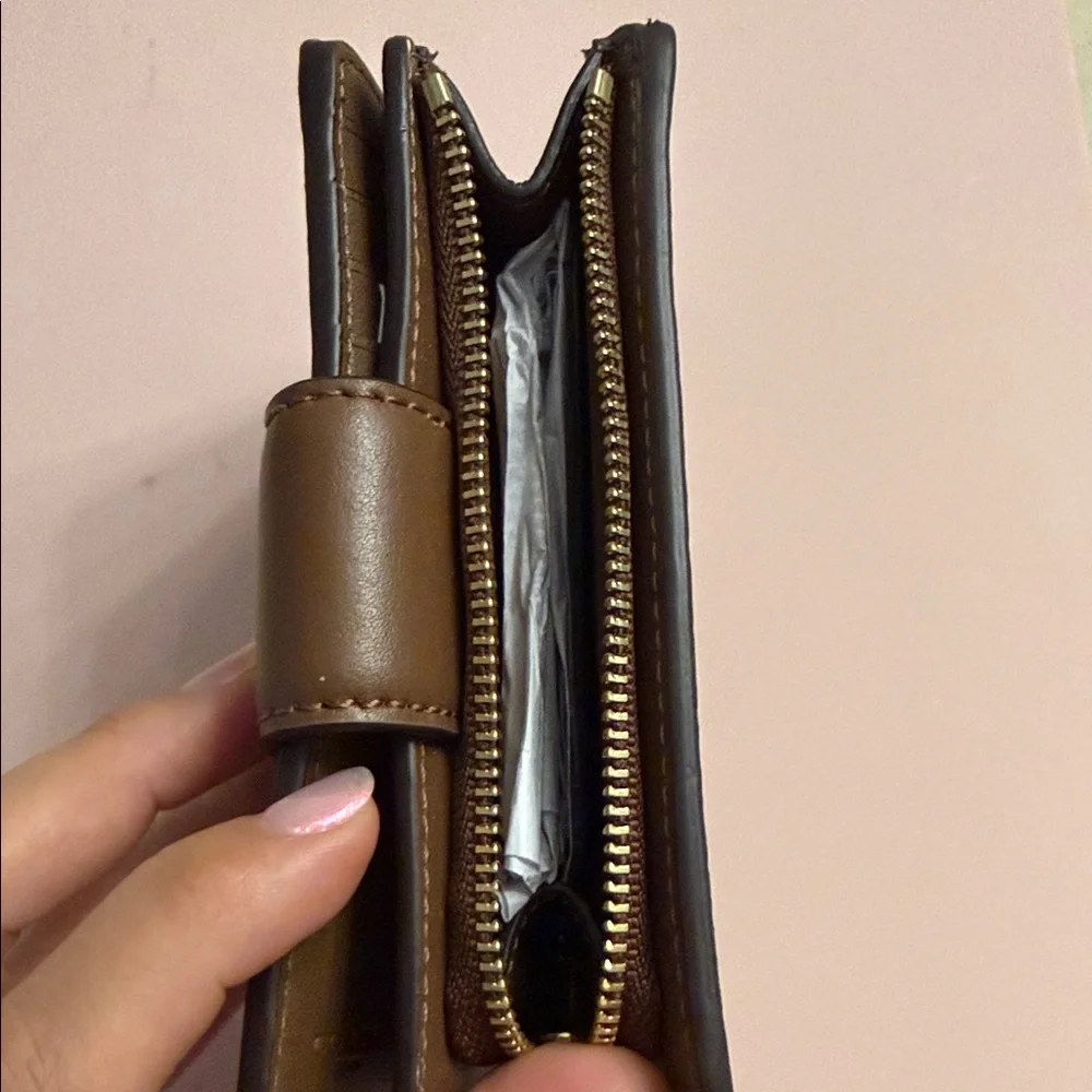 Coach Small Snap Card Holder in Brown Signature Canvas